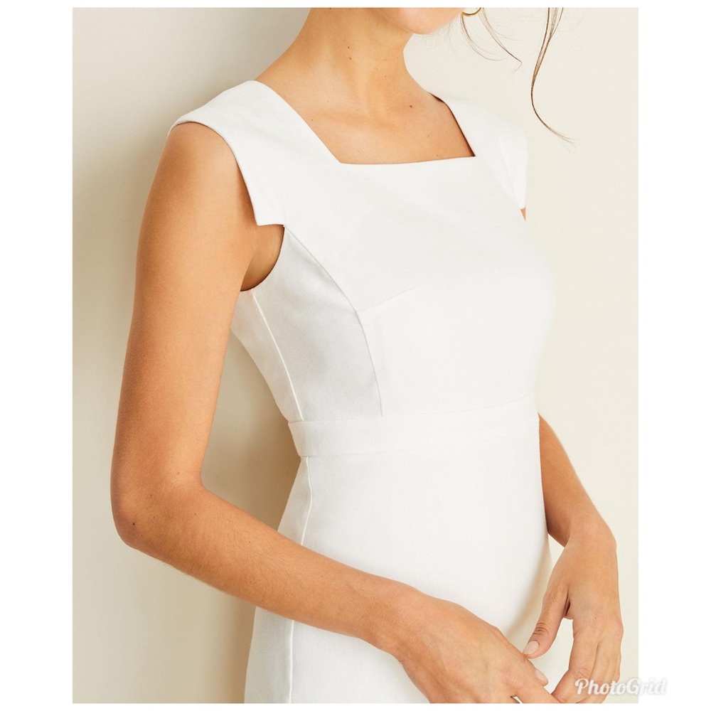 NWT Ann Taylor White The Tall Square Neck Sheath Dress In Linen Herringbone